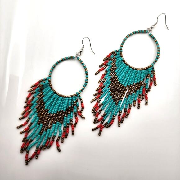 Boho Beaded Hoop Earrings - Picture 2 of 5